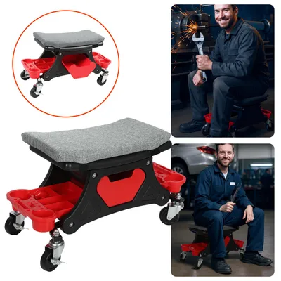 Produktbild von Eikuavons Werkstatthocker mit Rollen und Ablage, belastbar bis 185 kg