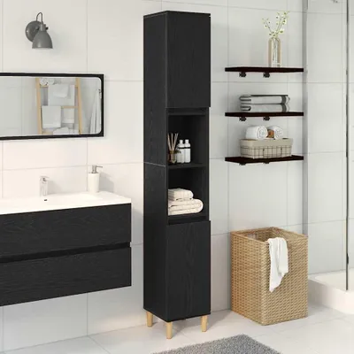 Obrázek produktu pro vidaXL Koupelnová skříňka s dvířky vzhled černého dubu 30 x 30 x 190 cm
