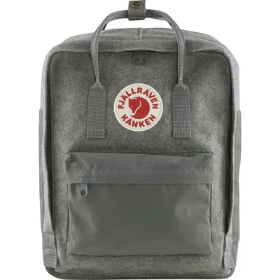 A front view of a grey backpack.