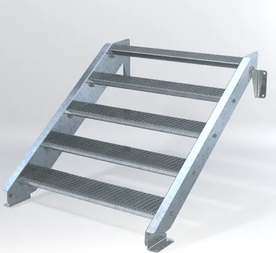 Produktbild von Stahltreppe 5 Stufen bis Höhe 100 cm, Laufbreite : 110 cm kein Geländer ST 3 (31 / 9 mm schmal)