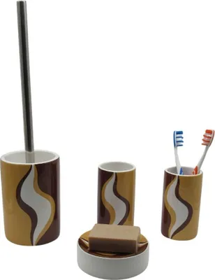 Produktbild von Sanwood 4tlg Set Bad Accessoires WC Bürste Zahnputzbecher Mundspülbecher Seifenschale Linda
