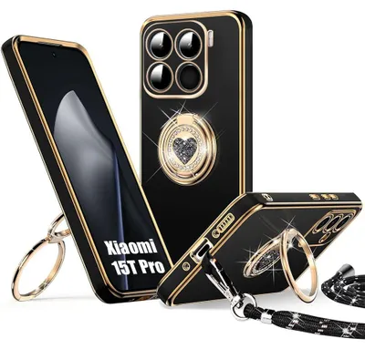 Image de Coque pour Xiaomi 15T Pro, Protection Silicone Souple avec Anneau Motif Cœur - Noir