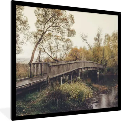 Produktbild von MuchoWow® Gerahmtes Poster Herbst - Brücke - Bäume 40x40 cm - Poster mit Schwarzem Bilderrahmen Wandposter Rahmen Foto Bilder - Mit Rahmen - Wanddekoration Schlafzimmer