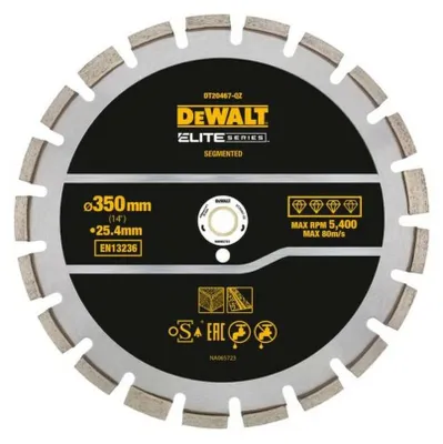 Diamant-Trennscheibe Segmentiert DEWALT 350 mm Elite Serie für Asphalt und grünen Beton STANLEY BLACK+DECKER