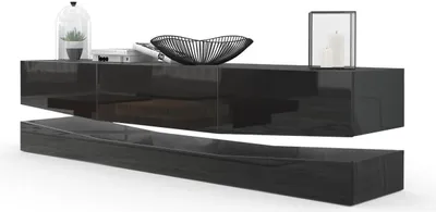 Produktbild von Vladon Lowboard City, Germany, TV-Kommode mit Sockelelement, 1 offenem Fach und 3 Schubkästen, Schwarz Hochglanz/Schwarz Hochglanz (178 x variabel x 39 cm)