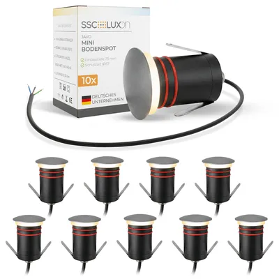Produktbild von SSC-LUXon 10x JAVO Mini Bodenstrahler 230V IP67 Alu Silber - Bodeneinbauleuchte indirektes & blendfreies Licht für Außenbereich