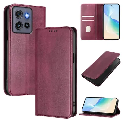 Immagine prodotto di Custodia per Motorola Edge 50 Neo, custodia in pelle vintage con protezione RFID, slot per schede, supporto Rosso