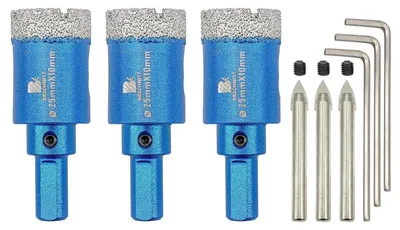 Produktbild von Diamant Fliesenbohrer Set mit Zentrierbohrer, 3 Stück, 25mm, Dreiecksschaft für Fliesen, Keramik, Stein, Granit, Marmor