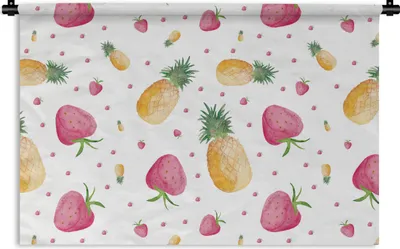 Produktbild von MuchoWow® Wandteppich Wandbehang Ananas - Erdbeeren - Schablonen 60x40 cm Tapisserie Dekoration Wandtuch - Wanddekorationen