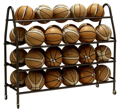 Produktbild von Robuster Basketballständer auf Rollen - 4-stöckiger Ballaufbewahrungsständer für 35 Bälle, geeignet für die Aufbewahrung von Indoor- und Volleyball