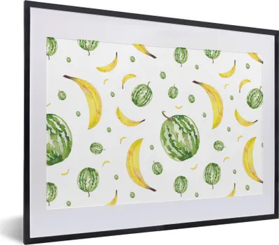 Produktbild von MuchoWow® Gerahmtes Poster Bananen - Melonen - Schablonen 40x30 cm - Poster mit Schwarzem Bilderrahmen Wandposter Rahmen Foto Bilder - Bilderrahmen - Poster im Rahmen