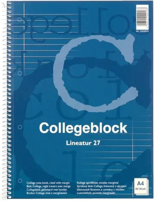 Produktbild von Spiralblock A4 liniert 60 g/qm Rand beidseitig 80 Blatt Packung mit 5 Stück