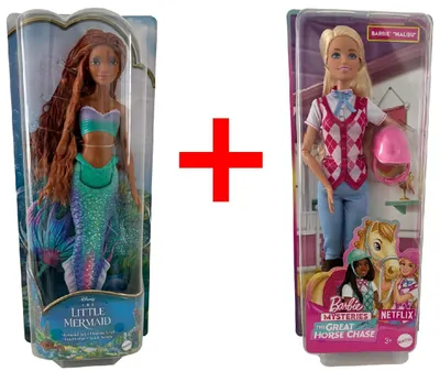Produktbild von Arielle die Meerjungfrau + Barbie Malibu im Reiterkostüm, Puppen, Puppen-Set, Geschenk-Set, 2er-Set
