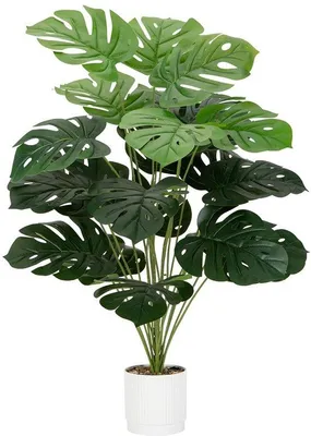 Produktbild von Unyqoos® Kunstpflanze Monstera, grün – realistische Deko-Pflanze mit 24 Blättern, pflegeleicht für Innenbereich