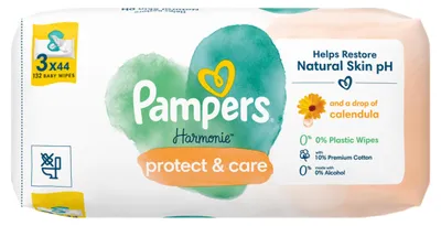 Zdjęcie produktu dla Chusteczki Nawilane Pampers Harmonie Protect&Care 3 X 44 Sztuki