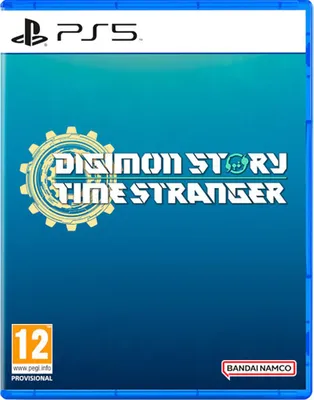 The image shows the front cover of a PlayStation 5 game case for 'Digimon Story Time Stranger'.