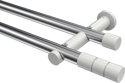 Produktbild von Interdeco Gardinenstange / Vorhangstange Chrom / Weiß, Typ Platon Elanto (Rillenzylinder) ohne Ringe, 20 mm Ø 2-läufig, 180 cm