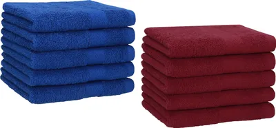 Produktbild von Betz 10 Stück Gästetücher 30x50 cm PREMIUM 100% Baumwolle Set Farbe: royalblau und dunkelrot