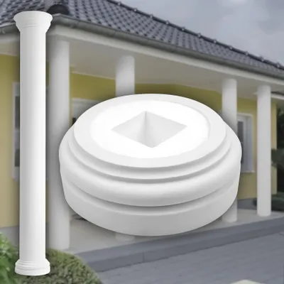 Produktbild von PRESTIGE DECOR Basis für Säulen 500x500x120mm Säulenfuß Kunstharzputz weiß, Fassadenverkleidung aussen Sockel Wandverkleidung (Basis LC103-3F, vollrund)