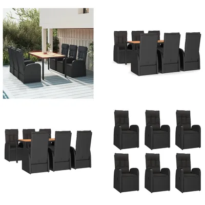 Produktbild von vidaXL 7 tlg. Garten Essgruppe mit Kissen Schwarz Poly Rattan - Garten Essgruppe - Garten Essgruppen - Essgruppe - Essgruppe Terrasse