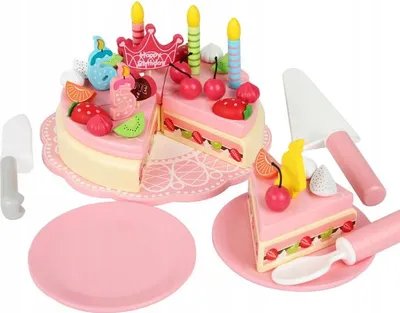 Image de Gâteau D'anniversaire En Bois À Découper Avec Aimants, Couteau Et Assiette