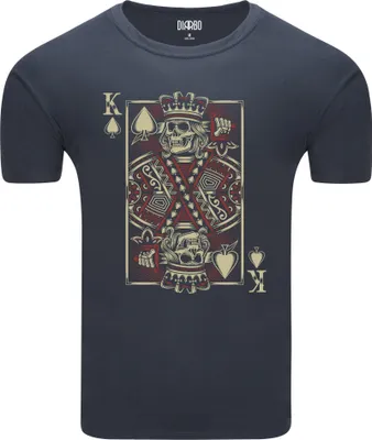 Zdjęcie produktu dla T-shirt męski Diarbo z nadrukiem szkieletu skeleton king card ciemnoszary rozmiar L