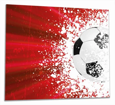 Produktbild von Wallario Herdabdeckplatte aus Glas, Größe 60 x 52 cm 2-teilig, Motiv Fußball - Splashing Design in rot