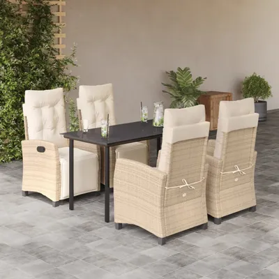 Produktbild von Design 5-tlg. Garten-Essgruppe mit Kissen Beige Poly Rattan, Gartenmöbel-Sets 2024 Neu