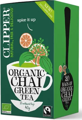 HERBATA ZIELONA CHAI Z CYNAMONEM I KARDAMONEM FAIR TRADE BIO (20 x 2 g) 40 g - CLIPPER