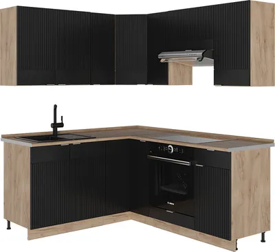 Produktbild von Eckküche Vicco Fame-Line Schwarz gestreift/Goldkraft Eiche 190 x 46 cm ohne Arbeitsplatte, Model 51066