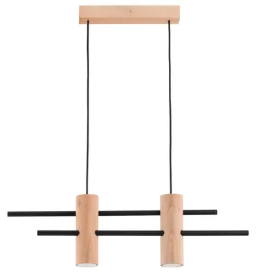 Zdjęcie produktu dla Lampa wisząca CZERIN jasne drewno-czarna 2xGU10x10W drewno wym:70x60x6cm IP20 Alfa
