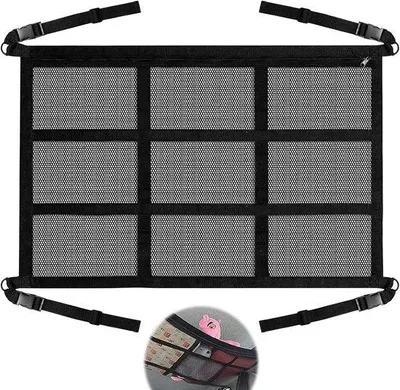 Productafbeelding van Autonetje 80 x 53 cm met rits, vakje en organizer voor auto, camper, dakbagagenet, grote lading, campingaccessoires