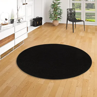 Produktbild von Teppich Hochflor Shaggy Cottage Schwarz Rund, Größe:200 cm Rund