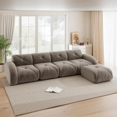 Produktbild von Viersitziges modulares Ecksofa L-Form für Wohnzimmer, rutschfeste Unterseite, ohne Montage, inklusive Fußstütze