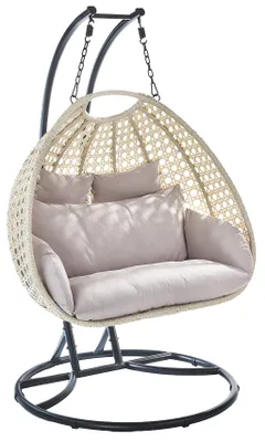 Produktbild von Kobolo Hängekorb Hängesessel BIG Polyrattan für zwei Personen inkl Gestell und Kissen | Sonnenliege Gartenmöbel Balkonmöbel Loungesessel Liege
