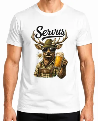 Produktbild von Servus Hirsch Bayern Bier Trachtenshirt Lederhose Herren T-Shirt, Weiß, S