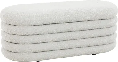 Produktbild von SVITA BLOSSOM XL Hocker mit Stauraum Sitzhocker Ottomane Sitzbank Sitztruhe Boucle-Bezug Weiß