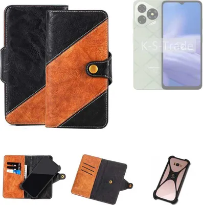Produktbild von K-S-Trade Handyhülle Schutzhülle Bookstyle Case Wallet-Case kompatibel mit Ulefone Note 19 Handy Cover Bumper Klapphülle schwarz hellbraun 1x