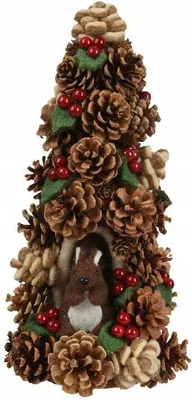 Imagen del producto de Árbol de Navidad hecho con piñas y adornos de fieltro, 17x35 cm