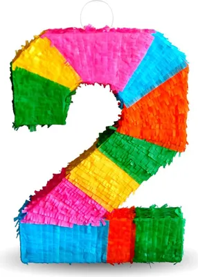 Produktbild von GoDan Piñata Zahl 2 bunt aus Papier, 50 cm hoch, 30 cm breit, 7,5 cm tief