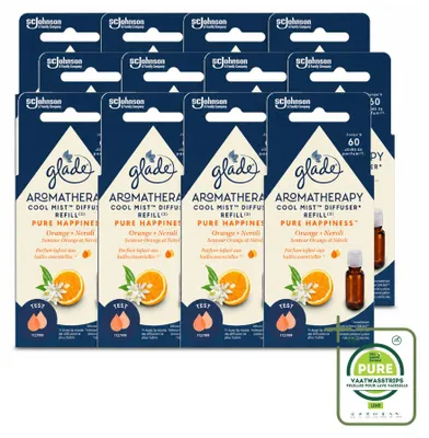 Imagen del producto de 12 unidades de recambio para difusor de aromaterapia Glade, fragancia "Pure Happiness" (naranja y neroli), 17,4 ml, pack grande