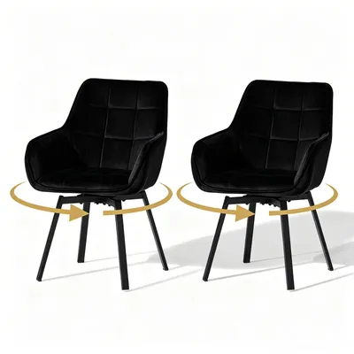Produktbild von CLIPOP Esszimmerstühle 2er Set, Esszimmerstühle Drehbar mit mit Armlehnen, Samt gepolsterte Sessel für Esszimmer Küche, Schwarz