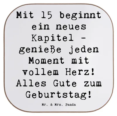 Produktbild von Mr. & Mrs. Panda Getränkeuntersetzer Spruch 15. Geburtstag - Weiß - Geschenk, Happy Birthday, Geburtstagsgeschenk, Untersetzer für Gläser, Geschenke, gläseruntersetzer