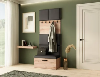 Produktbild von Garderobe MARGARET I, Farbe: Artisan + Schwarz, mit gepolsterten Paneelen und Kleiderhaken