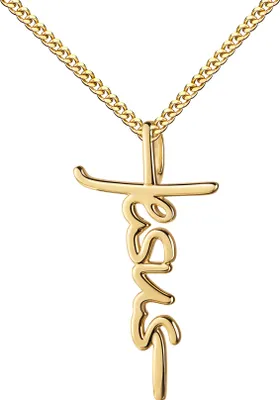 Produktbild von JESUS Kreuz Anhänger 585 Gold-Schrift JESUS Goldkreuz 14 Karat. Mit Kette 60 cm