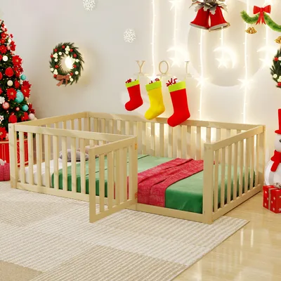 Image de Lit enfant - 90 x 200 cm, blanc, en pin et MDF, lit bas pour chambre d'enfant, structure de lit proche du sol pour dormir