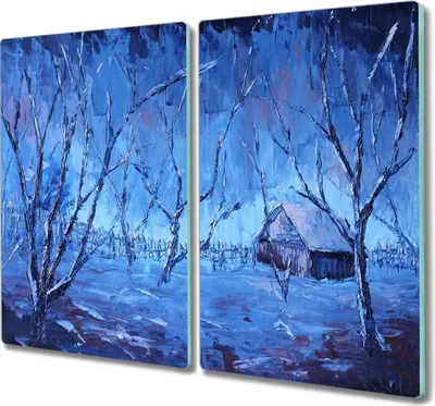 Produktbild von Coloray Hackbrett Herdabdeckplatte 2x30x52 cm Küchenbrett Kochplattenabdeckung Schneidebrett - Winter Schnee Baum