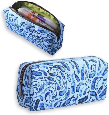 Produktbild von Federmäppchen mit großer Kapazität, 18 x 5 x 8 cm, blaues Canvas, Walvismuster, für die Schule