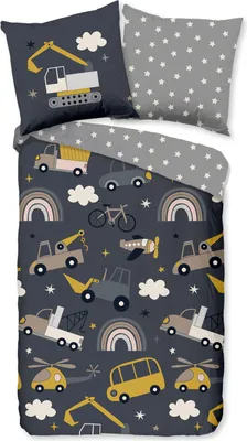 Zdjęcie produktu dla Good Morning KinderBettbezug "Werkvoertuigen" - grau - (135x200 cm) - Baumwolle