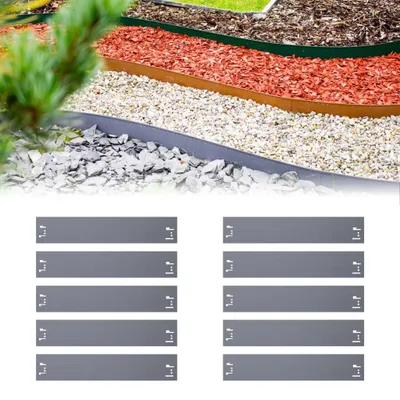 Immagine prodotto di Set di 10 bordure per aiuole 13,5 cm x 120 cm | Aiuole giardino | Cordoli per aiuole, colore: grigio